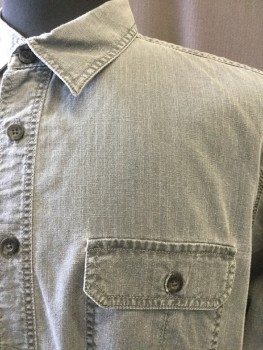 Mens, Casual Shirt, OUTDOOR LIFE, Gray, Cotton, Solid, L, B.F., L/S with Button Tabs for Rolling, C.A., 2 Flap Pockets, Faded Look