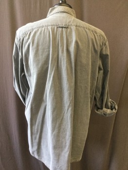 OUTDOOR LIFE, Gray, Cotton, Solid, B.F., L/S with Button Tabs for Rolling, C.A., 2 Flap Pockets, Faded Look
