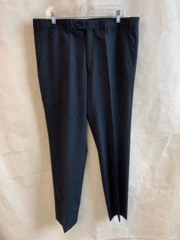 GALANTE, Black, Wool, Stripes, Solid, SUIT PANTS, Flat Front, 5 Pockets, Zip Fly, Button Closure, Belt Loops