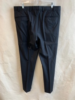 GALANTE, Black, Wool, Stripes, Solid, SUIT PANTS, Flat Front, 5 Pockets, Zip Fly, Button Closure, Belt Loops