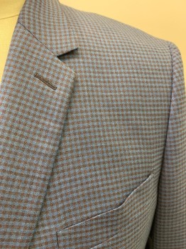 Mens, Suit, Jacket, PAUL SMITH, Blue, Brown, Wool, Gingham, 44R, Notched Lapel, Single Breasted, Button Front, 2 Buttons, 3 Pockets