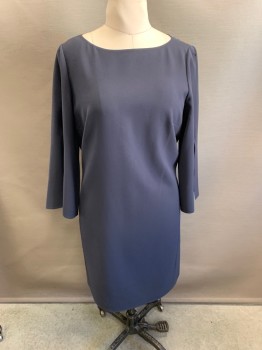 Womens, Cocktail Dress, LAFAYETTE 148, Navy Blue, Acetate, Polyester, Solid, B43, L, Boat Neckline, L/S, Cut Out Sleeves, Hem Below Knee