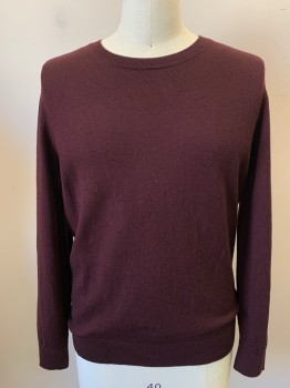 Mens, Pullover Sweater, BANANA REPUBLIC, Maroon Red, Wool, Solid, L, Long Sleeves, Crew Neck,
