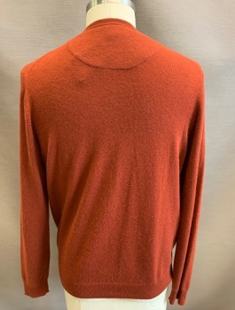 Mens, Pullover Sweater, NORDSTROM, Brick Red, Cashmere, Solid, L, Knit, L/S, V-Neck