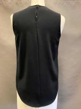 Womens, Shell, THEORY, Black, Polyester, Solid, L, Knit, Pullover, Jewel Neck, Slvls, Scallop Hem