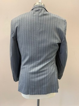 GALANTE , Lt Gray, Gray, White, Wool, Stripes - Pin, Notched Lapel, Single Breasted, 2 Buttons, 3 Pockets