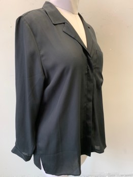 Womens, Blouse, ASOS, Black, Polyester, Solid, 10, Long Sleeves, Button Front, Collar Attached, 1 Pocket,