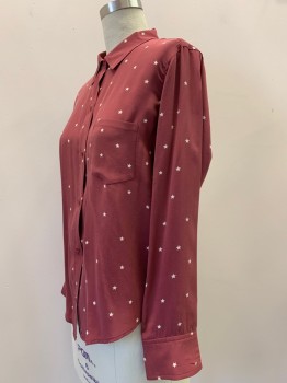 Womens, Blouse, RAILS, Raspberry Pink, Off White, Polyester, Stars, S, L/S, Button Front, Collar Attached, Chest Pocket,