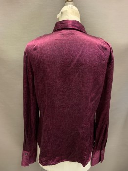NY & CO, Purple, Red, Silk, Reptile/Snakeskin, Button Front, L/S, C.A., With Bow Tie