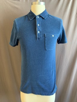 WALLACE & BARNES, Denim Blue, Cotton, Collar Attached, 1/4 Button Front, Short Sleeves, 1 Chest Pocket