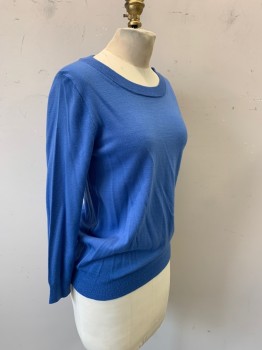 Womens, Pullover, JCREW, Sky Blue, Wool, Solid, S, Long Sleeves, Wide Neck
