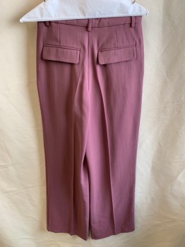 Womens, Slacks, ZARA, Mauve Pink, Polyester, Lyocell, Solid, S, Zip Front, Extended Waistband With Hook, Pleated Front, 4 Pockets,