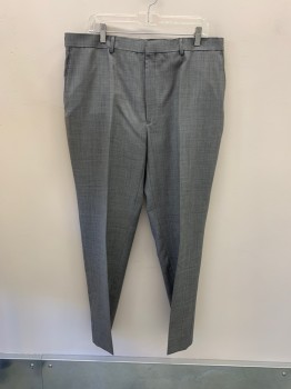 JOS A. BANK, Gray, Polyester, Wool, Heathered, Side Pockets, Zip Front, F.F, 2 Back Pockets