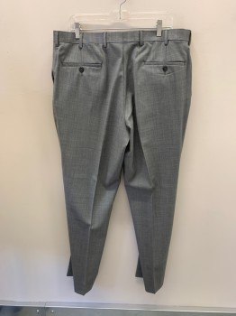 JOS A. BANK, Gray, Polyester, Wool, Heathered, Side Pockets, Zip Front, F.F, 2 Back Pockets