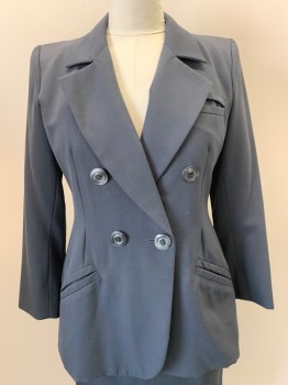 YVES SAINT LAURENT, Dk Gray, Wool, Solid, Double Breasted, Notched Lapel, 4 Buttons, 3 Pockets