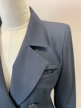 Womens, 1990s Vintage, Suit, Jacket, YVES SAINT LAURENT, Dk Gray, Wool, Solid, B38, Double Breasted, Notched Lapel, 4 Buttons, 3 Pockets