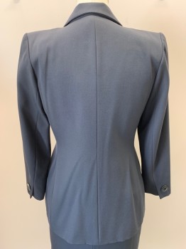 YVES SAINT LAURENT, Dk Gray, Wool, Solid, Double Breasted, Notched Lapel, 4 Buttons, 3 Pockets