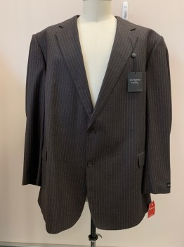 ROCHESTER, Dk Brown, Lt Blue, Wool, Stripes - Pin, L/S, 2 Buttons, Single Breasted, Notched Lapel, 3 Pockets