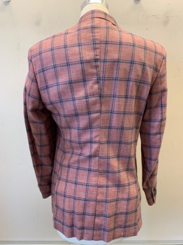 Mens, Sportcoat/Blazer, PAUL BETENLY, Dusty Rose Pink, Charcoal Gray, Gray, Wool, Silk, Plaid-  Windowpane, 38R, Single Breasted, Notched Lapel, 2 Buttons, 3 Pockets