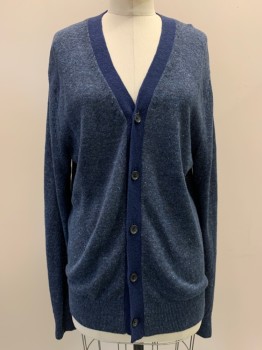 Womens, Cardigan Sweater, BANANA REPUBLIC, Navy Blue, Black, Linen, 2 Color Weave, S, L/S, Button Front, V Neck,