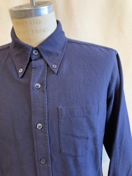 TOM FORD, Navy Blue, Cotton, Solid, L/S, C.A., Button Down Collar, 1 Pocket,