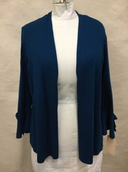 Womens, Sweater, Alfani, Teal Blue, Rayon, Nylon, Solid, 1X, Long Sleeves, Open Front, Bell Shaped Cuffs With Slip And Bow Detail