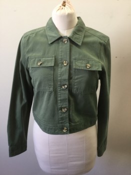 Womens, Casual Jacket, MISS SELFRIDGE, Sage Green, Cotton, Solid, 6, C.A., 2 Flap Patch Pckts, B.F., *Discoloration At Shoulders*