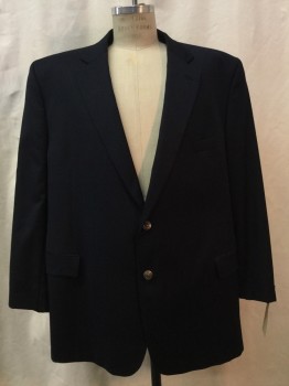 Mens, Sportcoat/Blazer, JACK VICTOR, Navy Blue, Wool, Solid, 54 R, Navy, Notched Lapel, 2 Buttons,