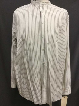 Ivory White, Taupe, Cotton, Stripes, 1 Pocket, Button Front, Collar Band, 1 Pocket, Long Sleeves,