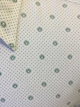 Mens, Dress Shirt, SEARS, White, Jade Green, Cotton, Polyester, Dots, 15.5, M, Short Sleeves, Button Front, Collar Attached, 1 Pocket,
