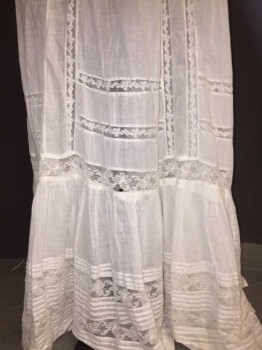 MTO, White, Cotton, Solid, Sheer White, Lace Panel Detail, Ruffle Hem with Pleated Detail,