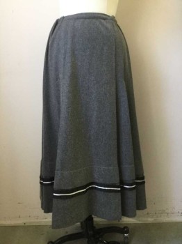N/L, Gray, Black, White, Wool, Polyester, Solid, Drawstring Waist with Fixed Panel in Front, Stitched Down Vertical Tucks Front, Pleated Grosgrain Band at Hem,