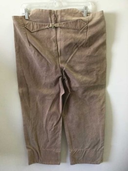 Mens, Historical Fiction Pants, N/L, Beige, Cotton, Solid, Ins:29, W:34, Cotton Duck/Canvas, Button Fly, Suspender Buttons Inside Waist, 2 Side Seam Pockets, Belted Back, Made To Order Reproduction, **Barcode is on Pocket, Aged/Distressed,  Tear Left Side at Pocket