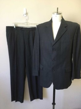 Mens, Suit, Jacket, ANDREW FEZZA, Black, Slate Blue, Wool, Nylon, Plaid, 46R, 3 Button Single Breasted, 2 Pockets with Flaps, 1 Welt Pocket