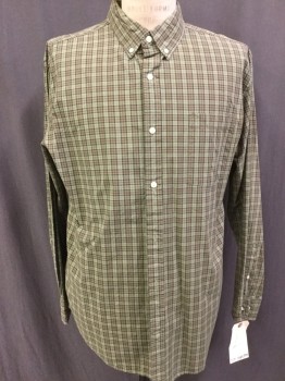 Mens, Casual Shirt, ST JOHN'S BAY, Sage Green, Yellow, Red, Black, Olive Green, Cotton, Plaid, L, Button Front, Long Sleeves, Button Down Collar, 1 Pocket,