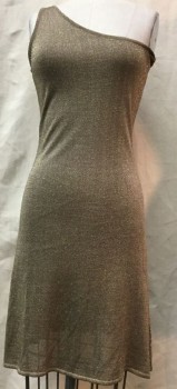 Womens, Cocktail Dress, ZARA, Gold, Beige, Viscose, Polyester, Solid, S, Single Strap, Body Contour, Sheer Lurex Knit Over Built in Slip