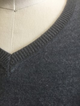 Mens, Pullover Sweater, CLAIBORNE, Gray, Wool, Solid, S, Knit, Long Sleeves, V-neck
