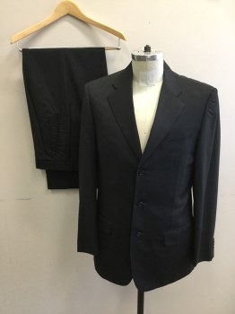 ERMENEGILDO ZEGNA, Charcoal Gray, Wool, Solid, Single Breasted, Collar Attached, Notched Lapel, Hand Picked Collar/Lapel, 3 Buttons,  3 Pockets,