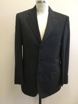 ERMENEGILDO ZEGNA, Charcoal Gray, Wool, Solid, Single Breasted, Collar Attached, Notched Lapel, Hand Picked Collar/Lapel, 3 Buttons,  3 Pockets,
