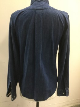 GANT NEW HAVEN, Denim Blue, Cotton, Polyester, Solid, Collar Attached, Button Front, Long Sleeves, 1 Pocket,