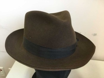 Mens, Fedora, STETSON, Brown, Espresso Brown, Wool, Solid, 58cm, 7 1/4, Grosgrain Band and Bow, Retro 1940s