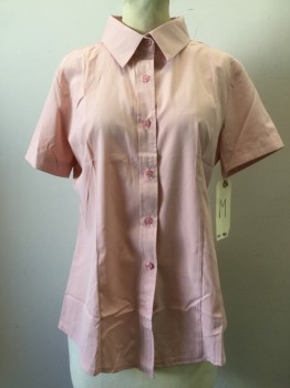 MEI TEER, Pink, Cotton, Polyester, Solid, Pink, Button Front, Collar Attached, Short Sleeves,