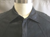 N/L, Black, Leather, Solid, Long Sleeve Button Front, Collar Attached, 2 Welt Pockets, Panelled Throughout