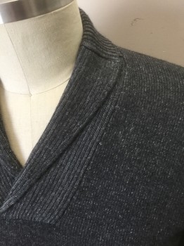 PIATELLI, Gray, Wool, Cashmere, Solid, Knit, Long Sleeves, Small Shawl Collar, Pullover