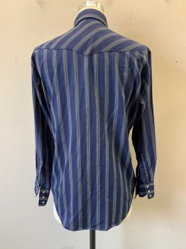 ATB, Navy Blue, Olive Green, White, Gray, Cotton, Polyester, Stripes - Pin, Stripes - Vertical , Western Style, Collar Attached, White Pearl Button Snap Front, Long Sleeves, Flap Pockets