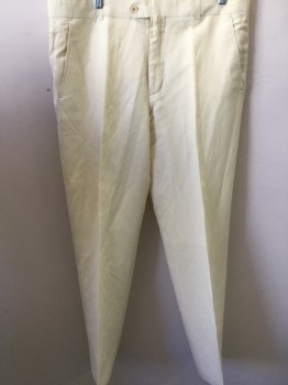 Mens, Suit, Pants, MARCO ZANETTI, Butter Yellow, Linen, Solid, 36/30, Flat Front, Slit Pockets