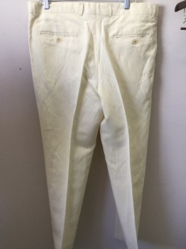 Mens, Suit, Pants, MARCO ZANETTI, Butter Yellow, Linen, Solid, 36/30, Flat Front, Slit Pockets