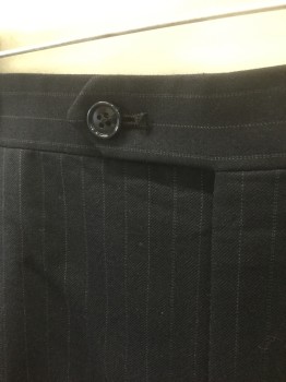 EVAN PICONE, Navy Blue, Lt Gray, Wool, Stripes - Pin, Dark Navy with Gray Pinstripes, Double Pleated, Button Tab Waist, Zip Fly, 4 Pockets, Straight Leg