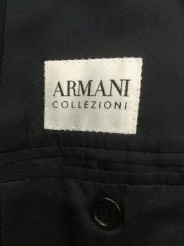 ARMANI, Black, Blue, Wool, Stripes - Pin, Single Breasted, 2 Buttons,  3 Pockets, Notched Lapel, Center Back Vent, Small Hole Center Back Right Side at Shoulder Blade, See Photo