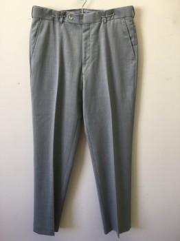 NEIMAN MARCUS, Lt Gray, Wool, Solid, Flat Front, Button Tab, 4 Pockets, Belt Loops